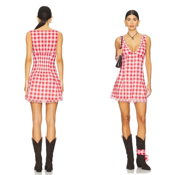 NWT Frankies Bikinis x Bella Hadid Farm Gingham Mini Dress in red - Picture 7 of 11